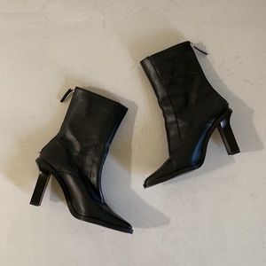 Zara Genuine Leather Square Toe Boots Size 37